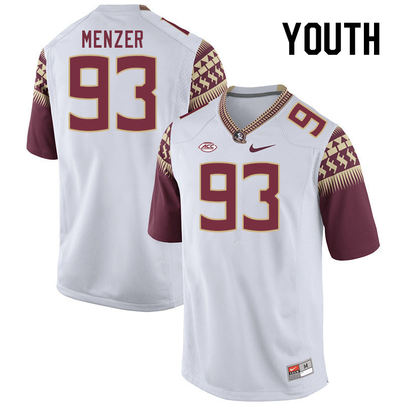 Youth #93 Malakai Menzer Florida State Seminoles College Football Jerseys Stitched-White